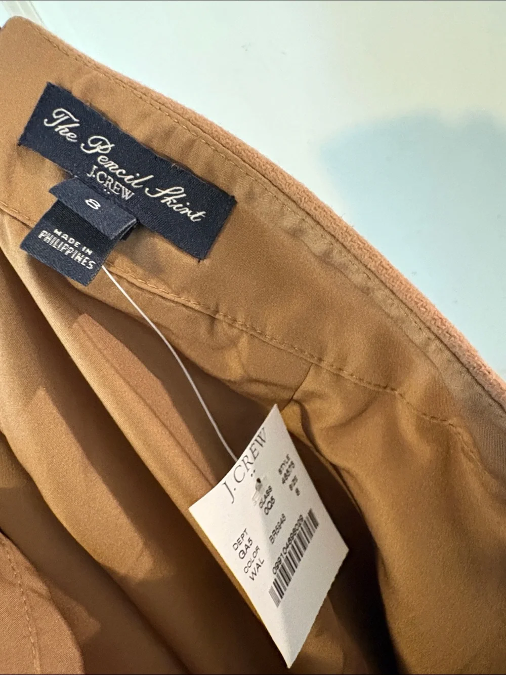 J. Crew Double-Serge Wool Classic Preppy Pencil Skirt In Camel/Tan Size 8 NWT
